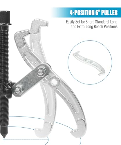 RACOONA Gear Puller,Heavy Duty Pulley Puller,Car Accessories 3 Jaw Gear Bearing Flywheel Pulley Removal Tool,Gear Removal Tool Gear Puller Set,3" 4" 6" 3 Jaw Puller Kit for Slide Gears,Pulley,Flywheel