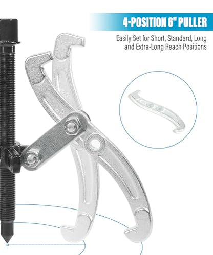 RACOONA Gear Puller,Heavy Duty Pulley Puller,Car Accessories 3 Jaw Gear Bearing Flywheel Pulley Removal Tool,Gear Removal Tool Gear Puller Set,3" 4" 6" 3 Jaw Puller Kit for Slide Gears,Pulley,Flywheel