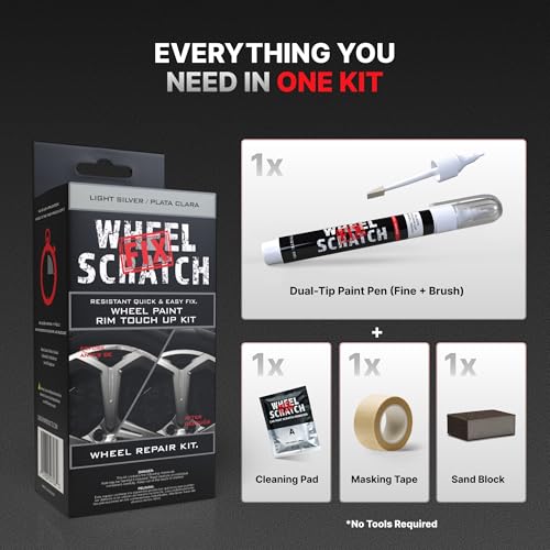 Wheel Scratch Fix® Silver Touch Up Paint for Cars - DIY Alloy Wheel Repair Kit, Curb Rash Remover with Fast-Drying Pen - Long-Lasting OEM Finish Car Rim Paint for Scuffs and Chips at Home (Light Silver) - color: Silver - Light - Kit