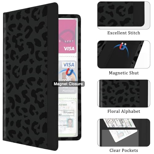 Car Registration and Insurance Holder, with Magnetic Closure for License, Cards and Documents, All Vehicle Needs and Car Accessories (Leopard-Black) - color: Leopard-Black