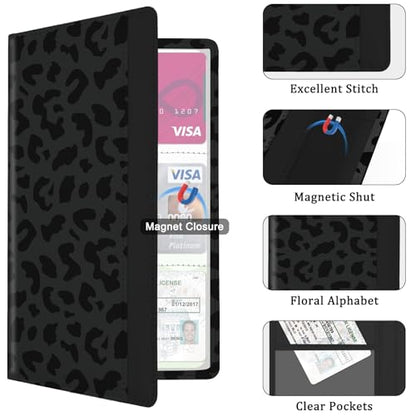 Car Registration and Insurance Holder, with Magnetic Closure for License, Cards and Documents, All Vehicle Needs and Car Accessories (Leopard-Black) - color: Leopard-Black