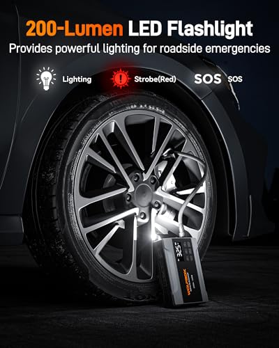 WOLFBOX MV10A 2000A Jump Starter with Air Compressor, 37Wh Car Battery Jumper Starter Portable (up to 5L Gas Engine) with 150PSI Tire Inflator, 12V Jump Box with Jumper Cables, Boost, LED Light - color: Gray
