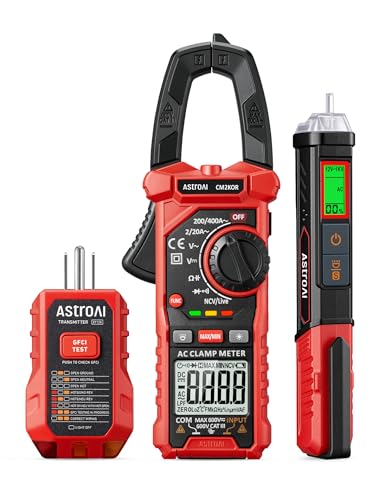 AstroAI Electrical Test Kit ETK3, 2000 Counts Digital Clamp Meter & Non-Contact Voltage Tester Pen & GFCI Outlet Tester, for Home & Professional Use - color: Black, size: 2000 Counts Clamp meter+Voltage tester+GFCI
