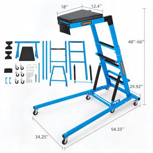Garvee Automotive Top Side Creeper, 48-68 Inch Adjustable Height, 400 LBS | 48"-68" Adjustable Height, 400LBS Capacity, Blue, 6 Swivel Casters, Foldable, Heavy Duty, For Garage & Auto Shop Repair - color: Blue