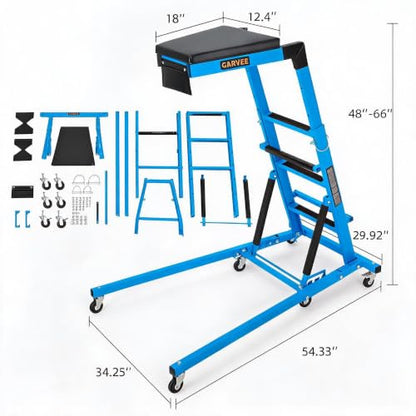 Garvee Automotive Top Side Creeper, 48-68 Inch Adjustable Height, 400 LBS | 48"-68" Adjustable Height, 400LBS Capacity, Blue, 6 Swivel Casters, Foldable, Heavy Duty, For Garage & Auto Shop Repair - color: Blue