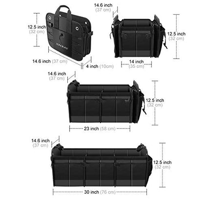 HAOKAY Car Trunk Organizer with Lid，Heavy Duty Extra Large Premium Black Oxford Multi Compartments Collapsible trunk organizer for SUV, Van, Truck, Sedan, Jeep （90L - size: 3 Compartments with Lid
