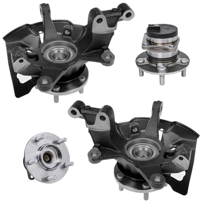Detroit Axle - FWD Front Steering Knuckles w/Hub + Rear Wheel Hub Bearings Replacement for 2007-2012 Mazda CX-7 - size: 4UW50455/Kit
