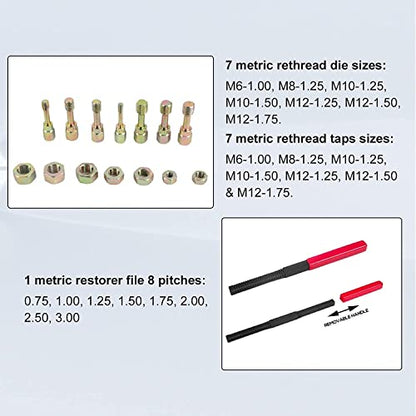 Angchun 15PCS Metric Thread Chaser Set, Thread Repair kit with 7 Taps Thread Chaser Set Universal Metric Thread Restorer Kit with 7 Dies and 1 Thread File Rethreading Kit Universal Rethreading Tool - size: 15PCS