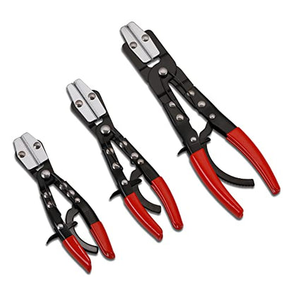 EMENTOL Automatic Locking Ratcheting Hose Pinch Off Plier Set, Includes 8-Inch, 10-Inch, and 12-Inch Sizes, 3 Pieces Crimping Pinch-Off Tool Set, For Pinch Off Coolant, Vacuum, Heater and Fuel System