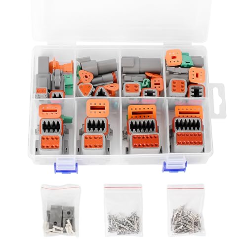Exqutoo 215Pcs DT Deutsch Connector Kit, 2 3 4 6 8 12 Pin Waterproof DT Series Connector Assortment | Automotive Repair Accessory Kit, Wedge Locks, Seal Plugs, Size 16 Stamped Contacts 14-18AWG - size: 215Pcs