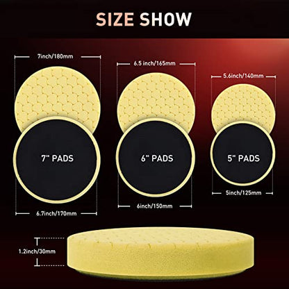 7" Buffing Polishing Pads, 6Pcs 7 Inch 170mm for 6.7 Inch Backing Plate, Compound Buffing Sponge Pads and Woolen Pads Cutting Polishing Pad Kit for Car Buffer Polisher (Honeycomb Structure) - size: 7 inch