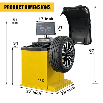 Premium Automatic Wheel Balancer, 10-26" Rim, Auto A/D Measurement, Laser Guide & LED Light, Electronic Brake, 40mm Spindle, 0.25KW Pure Copper Motor, 110V for Professional Use