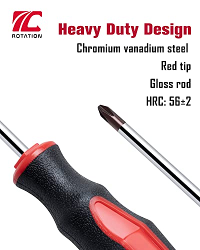 ROTATION 8-Piece Magnetic Screwdrivers Set with red tip, 4 Phillips and 4 Slotted Tips, Professional Cushion Grip Screwdriver Set with High Torque - color: 4pc Phillips+4pc Flat