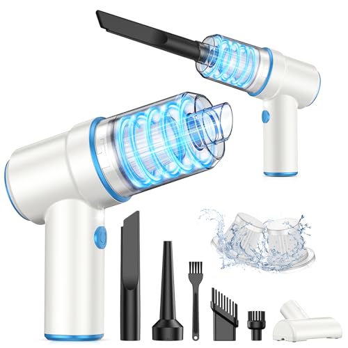 KMM Handheld Car Vacuum Cleaner, 9000PA Vacuum Cleaner & Air Duster, 120W High Power Vacuum Portable Cordless, Hand Held Vacuum Rechargeable with Multi-Nozzles & LED Light for Home, Car, Office - color: White & Blue