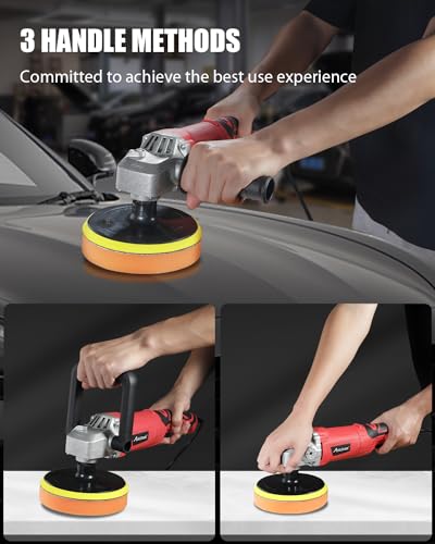 AVID POWER Car Buffer Polisher, 1200W 7 Inch/6 Inch Rotary Buffer Waxer, 6 Variable Speed 1600-3500 RPM, Detachable Handle & Side Handle for Car Detailing, Boat Sanding, Polishing and Waxing - color: Light Red