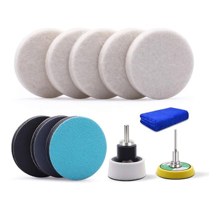 2Inch Car Felt Polishing Buffing Pad, 8pcs Polishing Sanding Discs, Felt Polishing Wheel with Towel, 3mm Shank Backing Pad for Rotary Tools to Polish Glass and Metal (2 Inch Sets 1)