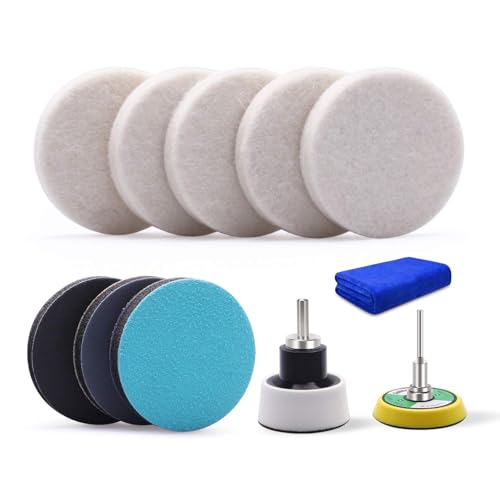 2Inch Car Felt Polishing Buffing Pad, 8pcs Polishing Sanding Discs, Felt Polishing Wheel with Towel, 3mm Shank Backing Pad for Rotary Tools to Polish Glass and Metal (2 Inch Sets 1)