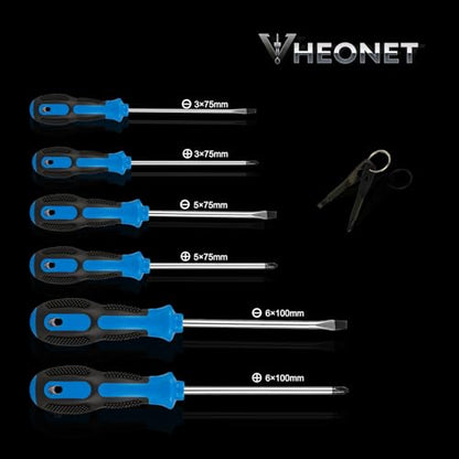 Screwdriver Set : 6-Piece Magnetic Screwdriver Set with 4-in-1 Keychain Tool | Includes Phillips & Flat Head | Non-Slip Grip for DIY & Home Repair | Practical Gift (Blue & Black) - color: Blue/Black