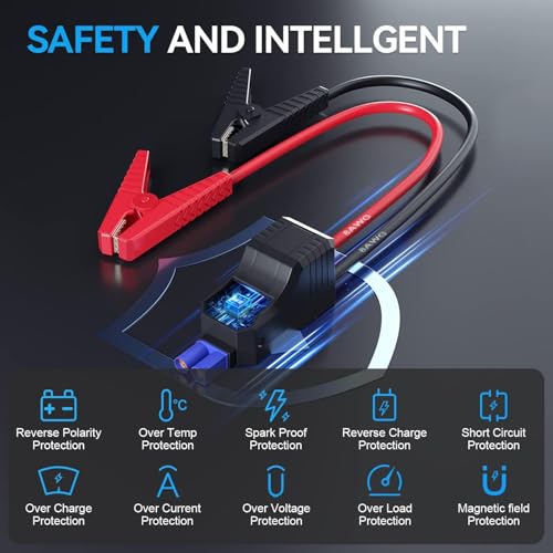 Smart Jumper Cables for 12V Portabale Car Jump Starter, Automotive Jump Starter Booster Clamp Cables with 8WAG Line