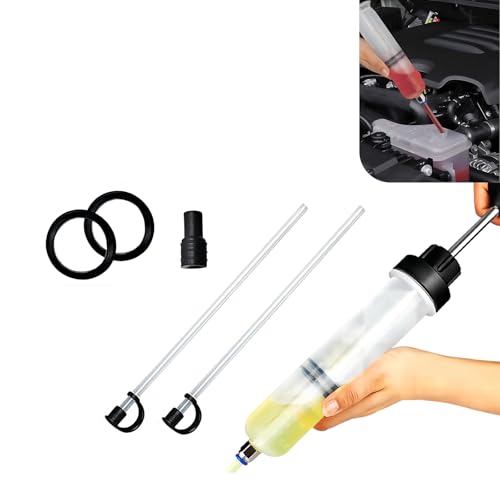Car Power Steering Fluid Extractor, 200cc Oil Suction Pump, Manual Extraction Oil Syringe with 2 Hoses, Universal for Most Cars (White)