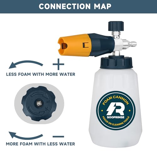 Sooprinse Foam Cannon with 1/4 Inch Quick Connector, Heavy Duty Car Foam Blaster Wide Neck Adjustable Snow Foam Lance for Pressure Washer, 1 Liter - color: Yellow+Dark Green+Black