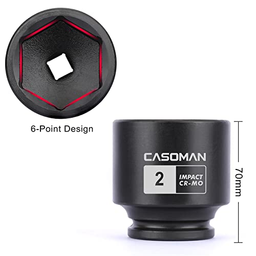 CASOMAN 1/2'' Drive Spindle Axle Nut Impact Socket Set, 6 Point, CR-MO,1-13/16, 1-7/8, 1-15/16, 2 inch, 4PC 1/2-Inch Impact Socket Set, Heavy Duty Use In Removing And Installing Axle Nuts - size: 4PCS(1-13/16 Inch - 2 Inch), style: Shallow