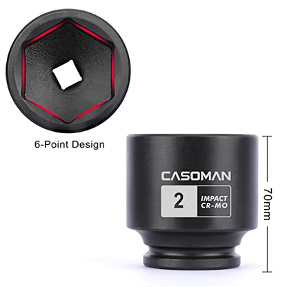CASOMAN 1/2'' Drive Spindle Axle Nut Impact Socket Set, 6 Point, CR-MO,1-13/16, 1-7/8, 1-15/16, 2 inch, 4PC 1/2-Inch Impact Socket Set, Heavy Duty Use In Removing And Installing Axle Nuts - size: 4PCS(1-13/16 Inch - 2 Inch), style: Shallow