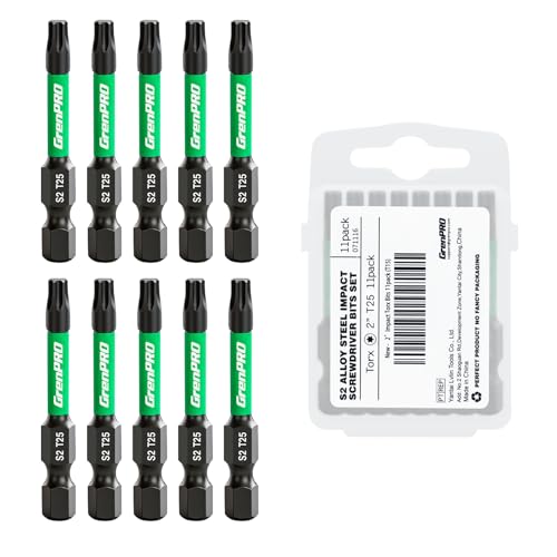 GRENPRO Impact Torx Bits T25, 2" Length S2 Steel Magnetic Screwdriver Bits -11 Pack, 1/4" Hex Shank CNC Machined Star Bits for Impact Drivers, with Storage Box - size: T25(2"*11pcs)