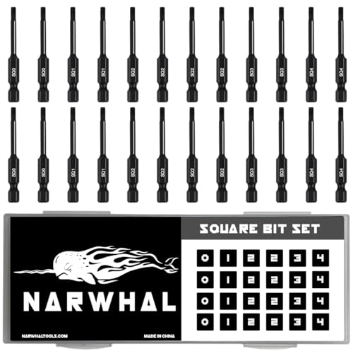 Narwhal Robertson Square Drill Bit Set (24 Pack - 2.3" Long Magnetic Heads) Square Screwdriver Bit Sizes #0, #1, #2, #3, and #4 - style: Square
