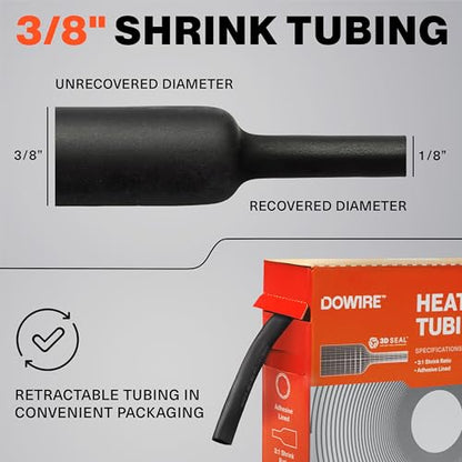 Dowire Heat Shrink Tubing 3/8" - Adhesive Lined - 3:1 Ratio - Waterproof Marine Grade Shrink Tube - Wire Shrink Wrap Tubing - Black - 13 Feet - color: Black, size: 3/8" - 13 Ft