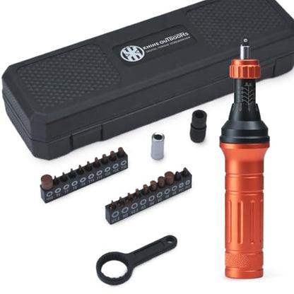 KNINE OUTDOORS Torque Screwdriver Wrench Driver Set 10-80 Inch Pounds lbs, 20 Steel Bits, Quick-release Bit Adaptor, 1/4” Bit Adaptor, Quick Clamp, For Tools, Bike Repairing and Mounting