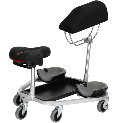 Kneeling/Sitting Creeper With Chest Support And Rolling Knee Pads, Featuring 3" Casters And Brake,300-Pound Capacity,Equipped With A Tool Tray For Tiles, Parquet, Cleaning Or Other Floor Work