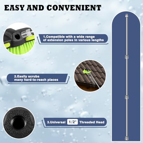 Car Wash Brush Head 8", Scrub Brush Attachment for Extension Pole, Outdoor Cleaning Tool for Window, Wall, Floor, Deck, Patio - size: 1 Pack