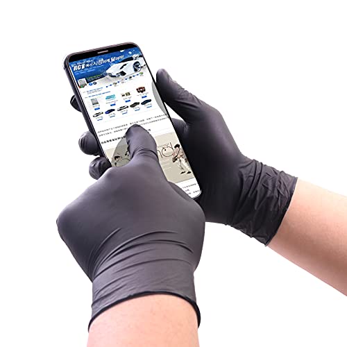 Wostar Nitrile Disposable Gloves Powder & Latex Free 4mil Touch Screen Disposable Non-Sterile Nitrile Exam Gloves - color: Black, size: X-Large (Pack of 100)