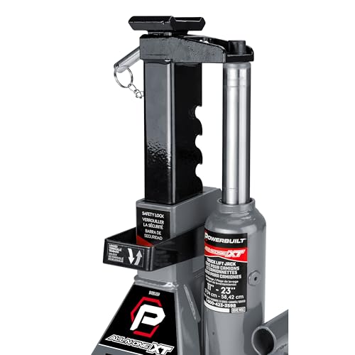POWERBUILT 3 Ton All-in-One Hydraulic Bottle Jack and Jackstand in One, Compact, Wide Base, 11-21 Inch Range, Eliminates Jackstands, for Trucks, SUVs, RVs, Trailers, ASME, Not for Sedans - 640912 - color: gray