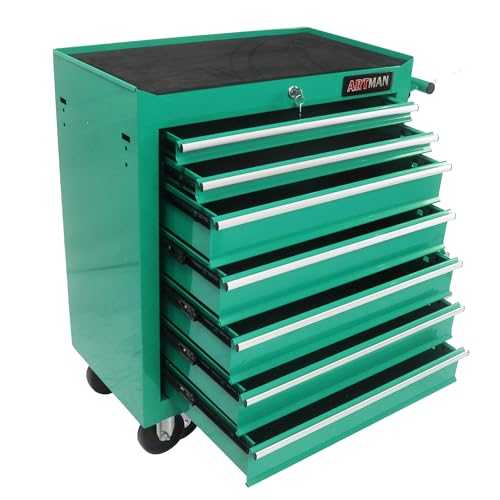 Rolling Tool Chest with 7-Drawer Tool Box with Wheels Multifunctional Tool Cart Mechanic Tool Storage Cabinet for Garage, Warehouse, Workshop, Repair Shop (Green) - color: Green