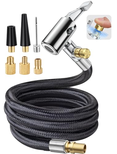 LUMITECO 33'' Air Release Extension Hose, 7-Pack Tire Inflator Replacement Hose w/Presta Valve Adaptor&Ball Pump Needle Kit, Tire Valve Air Chuck Lock for Bike Pump Portable Air Compressor Attachments - size: Upgraded Set