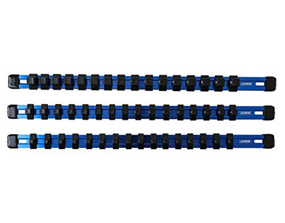 ARES 60041-3-Piece 17-Inch Blue Aluminum Socket Rail Set - 1/4-Inch, 3/8-Inch, and 1/2-Inch Drive Socket Organizers Hold 48 Sockets - color: Blue, size: Multi-Drive