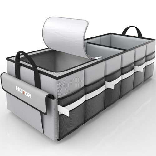HOTOR Trunk Organizer - Car Organizer with Built-In Leakproof Car Cooler, Collapsible Trunk Organizer with Cooler for Car, SUV, Sedan, with Base Panel (3 Compartments, Grey),31.9"×12.6"×10.6" - color: Grey, size: Large