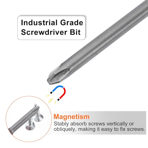 HARFINGTON 5pcs #2 Phillips Screwdriver Bit PH2 1/4" Hex Shank 10" (250mm) Long Magnetic S2 Steel Industrial Grade Screw Driver Bit Cross Head Electric Drill Bits 0.177" (4.5mm) Rod - size: PH2 x 250mm x 4.5mm
