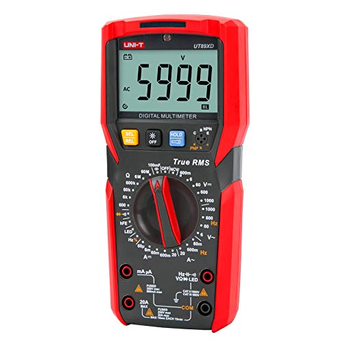 UNI-T Digital Multi Meter UT89XD 6000 Counts True RMS Sine Wave Measurement LED Test Auto Range AC DC Voltage Current Resistance Capacitance Frequency Duty Cycle Diode Continuity hFE Dual Range NCV - size: UT89XD
