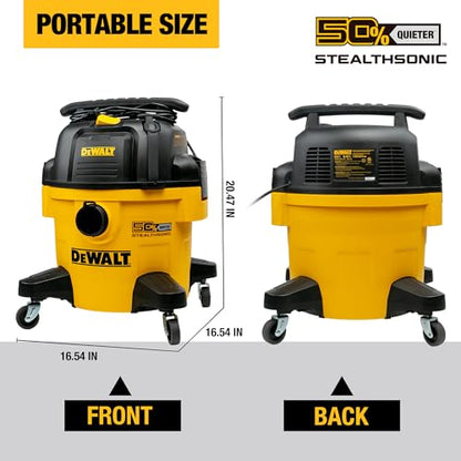DEWALT 6-Gallon STEALTHSONIC Ultra Quiet Poly Shop Vacuum Wet and Dry with 6 Dust Bags, 5 Peak HP Noise Reduction Wet/Dry Vac for Jobsite, Workshop, and Garage, DXV06P-QTB