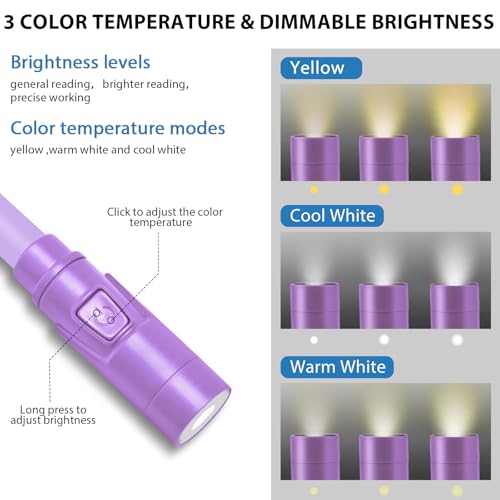 LUXJET Book Light for Reading at Night, Neck Reading Light for Books in Bed, 4 LED Bulbs, Hands Free, 3 Adjustable Brightness, 80-hr Lasting Rechargeable Lamp for Knitting, Camping, Repairing - color: Purple