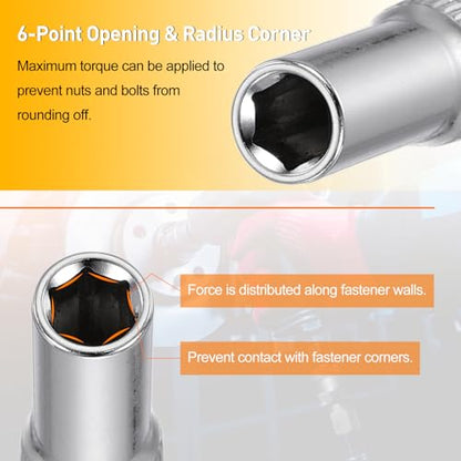 HARFINGTON Deep 6-Point Impact Socket 1/4" Drive 6mm Metric Socket 50mm (2") Long with 1/4" Hex Shank Adapter, CR-V Steel Socket Adapter Accessory Tool Set Kit for Hex Bolts Nuts - size: 6mm x 50mm