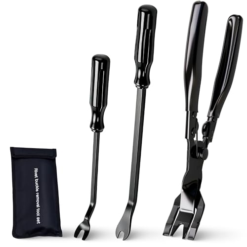3 Pcs Auto Clip Pliers Set & Fastener Remover – Car Trim Rivet Removal Pry Tool Repair Kit with Storage Bag, for Automotive Door Panel, Upholstery, Dashboard, Plastic Fasteners (Black) - color: Black