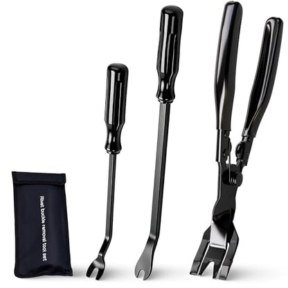 3 Pcs Auto Clip Pliers Set & Fastener Remover – Car Trim Rivet Removal Pry Tool Repair Kit with Storage Bag, for Automotive Door Panel, Upholstery, Dashboard, Plastic Fasteners (Black) - color: Black