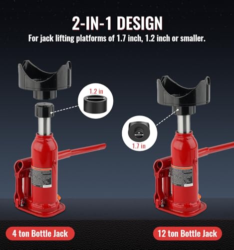Xprite 2-in-1 Bottle Jack Adapter, Hydraulic Bottle Jack Lifting Saddle, Compatible with 12 Ton and 4 Ton Bottle Jacks, Fits 2" 3" 4" Round Axles Bottle Jack Accessories for RV Trailer Farm