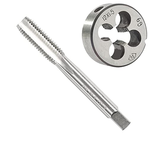 M12 x 1.5 Metric Tap and Die Set, M12 X 1.5mm HSS Machine Thread Tap and M12 X 1.5mm Alloy Tool Steel Round Thread Die Right Hand - size: M12x1.5mm