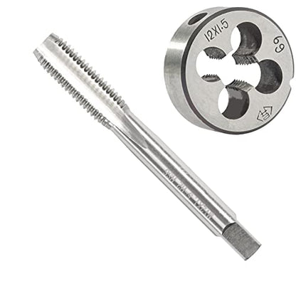 M12 x 1.5 Metric Tap and Die Set, M12 X 1.5mm HSS Machine Thread Tap and M12 X 1.5mm Alloy Tool Steel Round Thread Die Right Hand - size: M12x1.5mm
