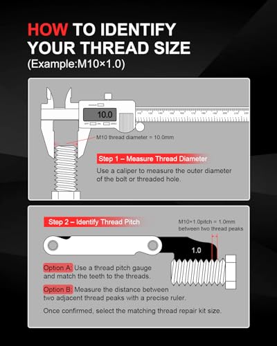 Kolvoii M10×1.0 Helicoil Thread Repair Kit, Metric M10 Helicoil kit with HSS Drill Bit, Tap & Stainless Steel Inserts for Brake Caliper & Machinery Repair - size: M10X1.0